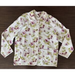 Focus Dainty Farmhouse Patio Jacket Womens XL Floral Waffle Knit USA